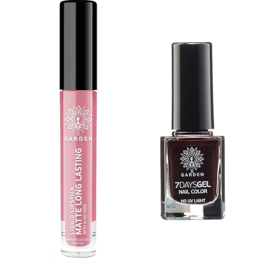 Garden Garden Promo Liquid Lipstick 02 Matte Long Lasting 4ml & 7 Days Gel Nail Color 43, 12ml
