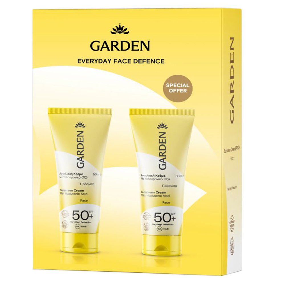 Garden Garden Promo Sunscreen Cream with Hyaluronic Acid Spf50+ Αντηλιακή Κρέμα Προσώπου με Υαλουρονικό Οξύ Πολύ Υψηλής Προστασίας 100ml (2x50ml)