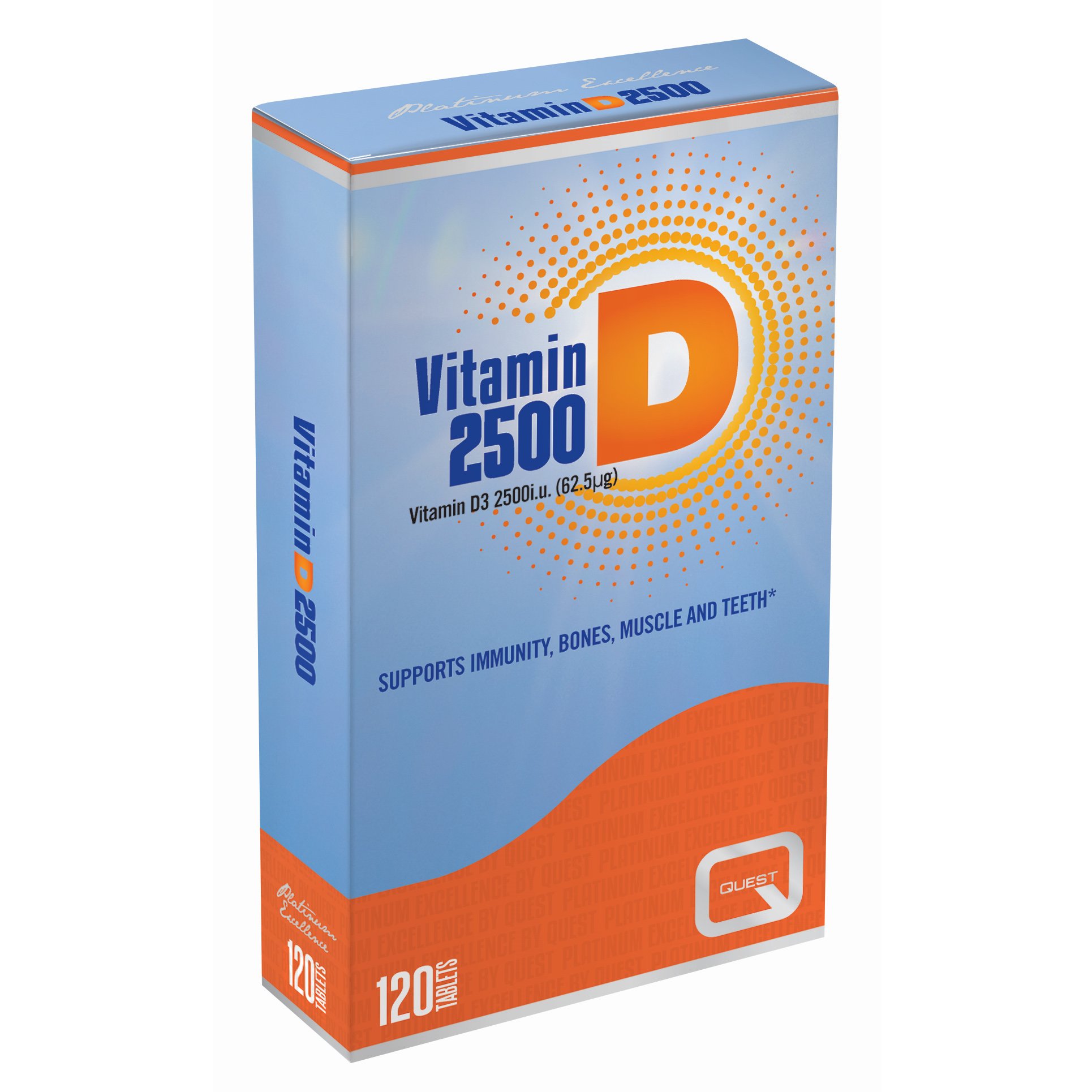 Quest Vitamin D 2500iu (62.5μg) Συμπλήρωμα Διατροφής με Βιταμίνη D για Υποστήριξη του Ανοσοποιητικού 120tabs