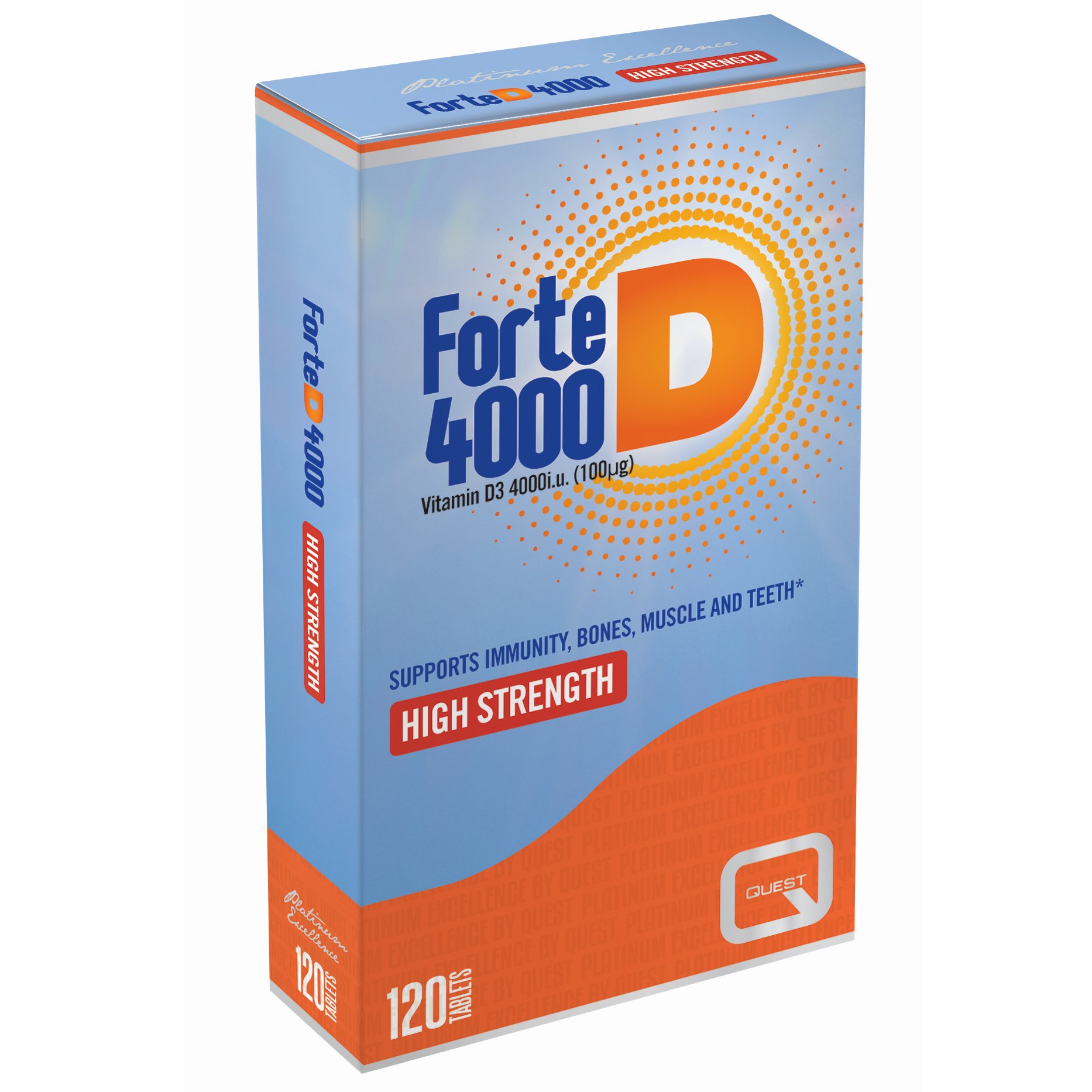 Quest Forte D 4000iu 100mg High Strength Συμπλήρωμα Διατροφής με Υψηλής Περιεκτικότητας Βιταμίνη D για Υποστήριξη του Ανοσοποιητικού, των Οστών, των Μυών & των Δοντιών 120tabs