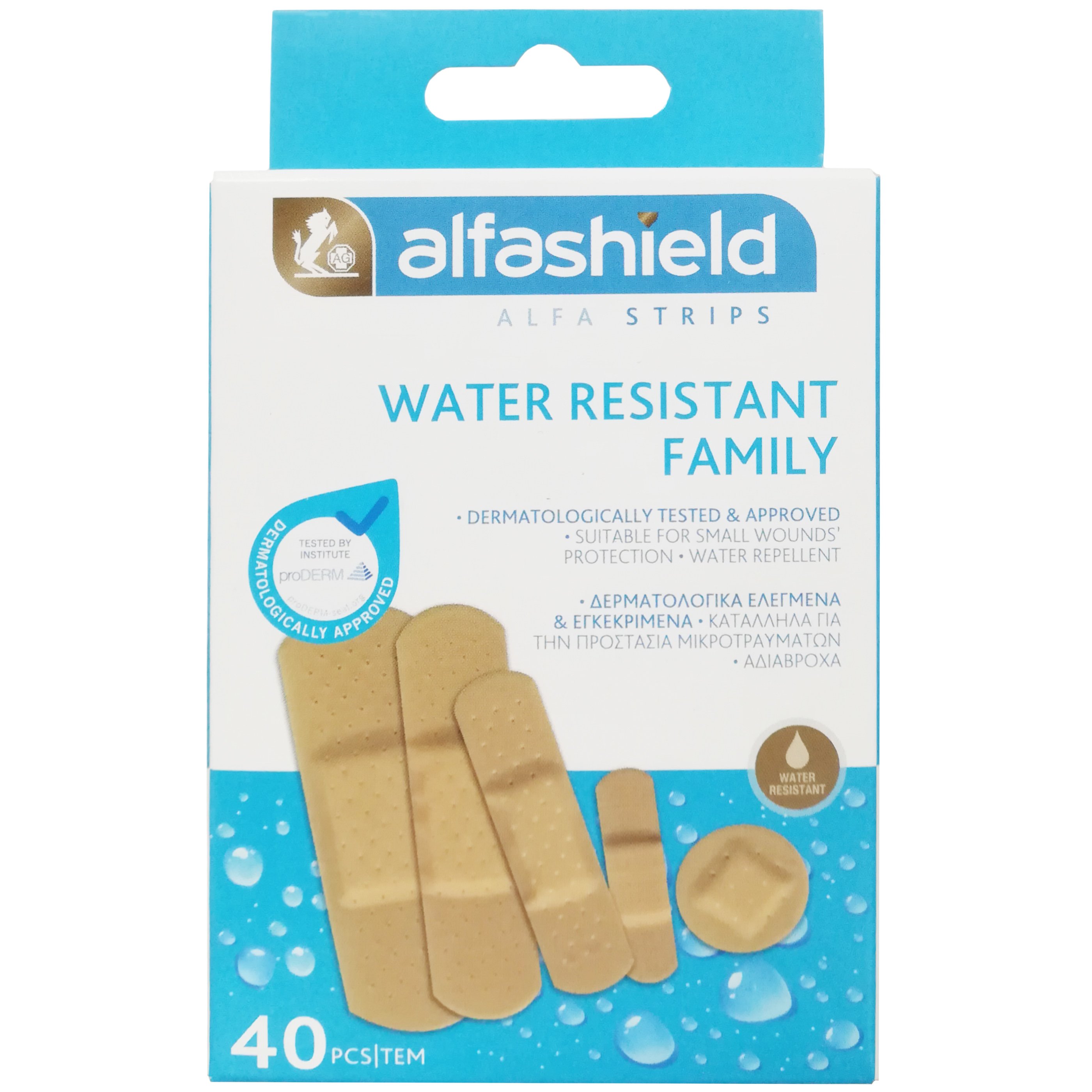AlfaShield Alfa Strips Water Resistant Family Αδιάβροχα Επιθέματα Μικροτραυμάτων για Όλη την Οικογένεια 40 Τεμάχια