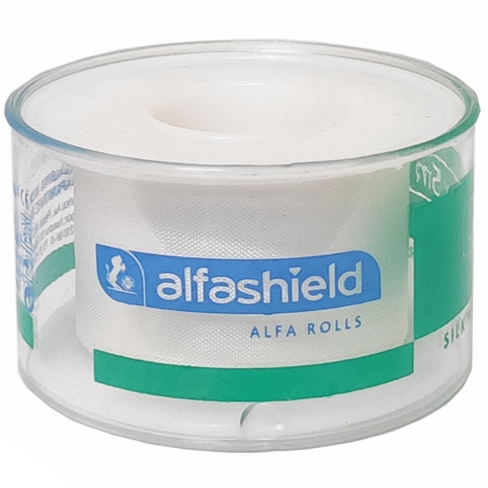 AlfaShield Alfa Silk Medical Tape Rolls Αδιάβροχη, Αυτοκόλλητη Ταινία Στερέωσης Επιθεμάτων & Επιδέσμων, από Μετάξι Λευκό 1 Τεμάχιο – 5m x 2.5cm