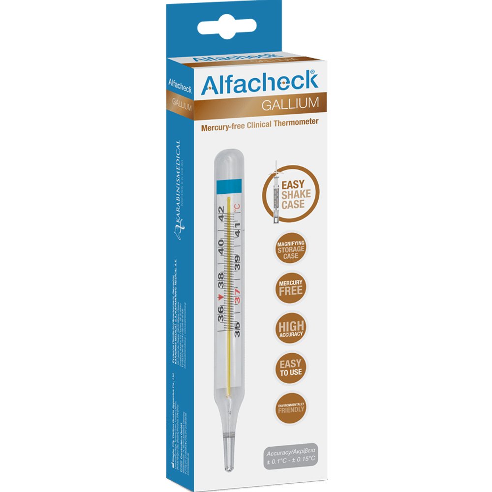 Karabinis Medical Alfacheck Gallium Mercury Free Clinical Thermometer Κλινικό Αναλογικό Θερμόμετρο Χωρίς Υδράργυρο Υψηλής Ακρίβειας & Εύκολο στη Χρήση 1 Τεμάχιο