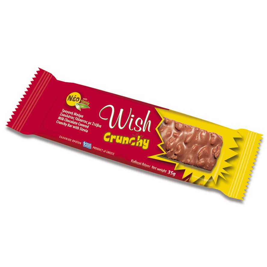 Wish Crunchy Bar Τραγανή Μπάρα Δημητριακών με Σοκολάτα Γάλακτος & Στέβια 35g