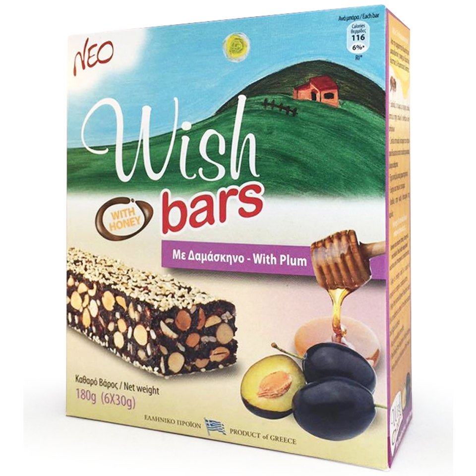 Wish Wish Bars With Honey & Plum Μπάρα Αποξηραμένου Φρούτου & Ξηρών Καρπών με Μέλι & Δαμάσκηνο 6x30g - Δαμάσκηνο