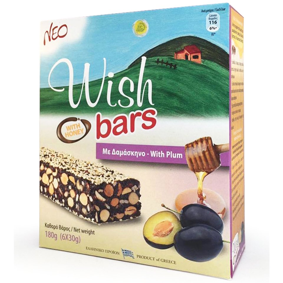 Wish Bars With Honey & Plum Μπάρα Αποξηραμένου Φρούτου & Ξηρών Καρπών με Μέλι & Δαμάσκηνο 6x30g – Δαμάσκηνο