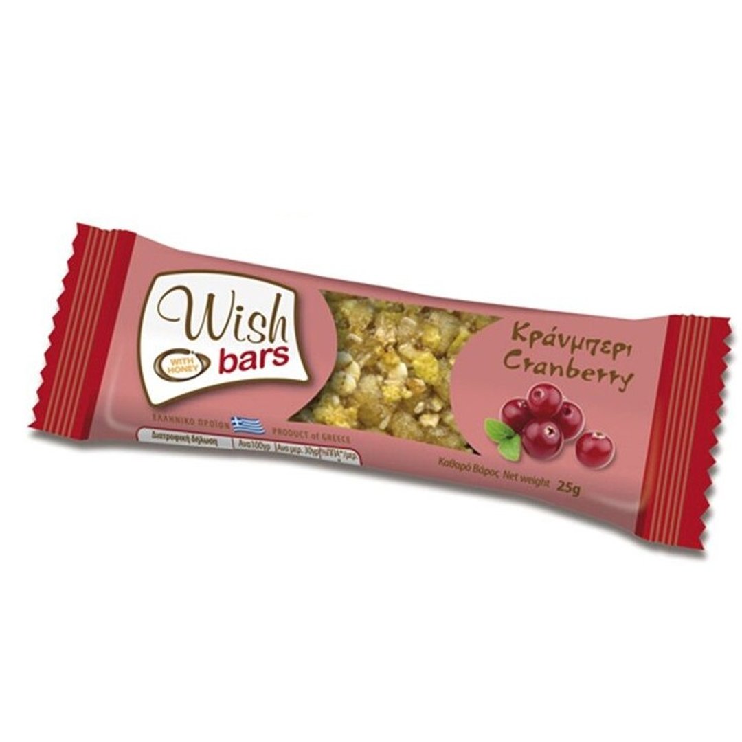 Wish Wish Bars Cereals & Cranberry Μπάρα Υγιεινής Διατροφής Χωρίς Ζάχαρη με Δημητριακά & Κράνμπερι 25g