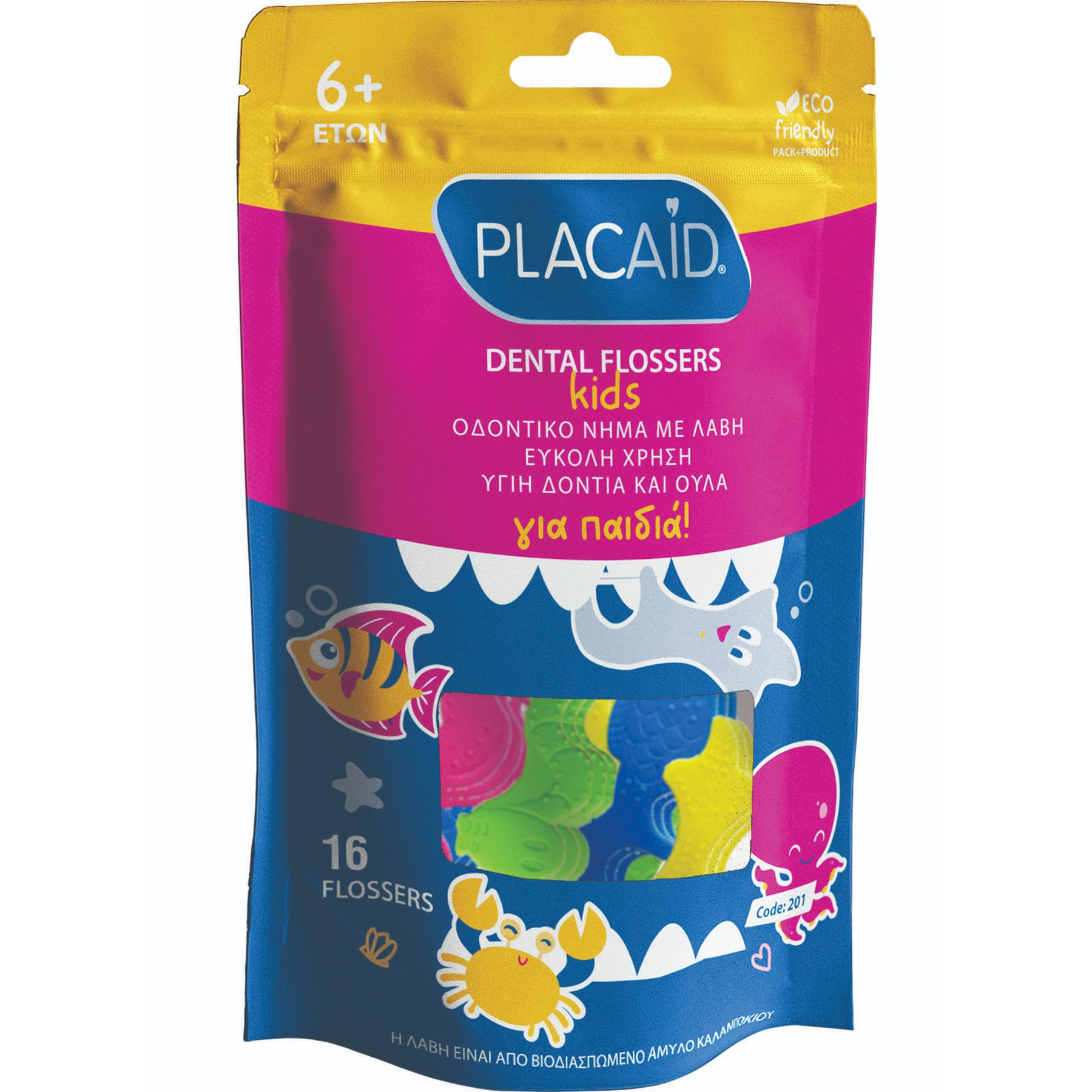Plac Aid Plac Aid Dental Flossers Kids Οδοντικό Νήμα με Λαβή για Εύκολη Χρήση για Παιδιά Ηλικίας Άνω των 6 Ετών 16 Τεμάχια