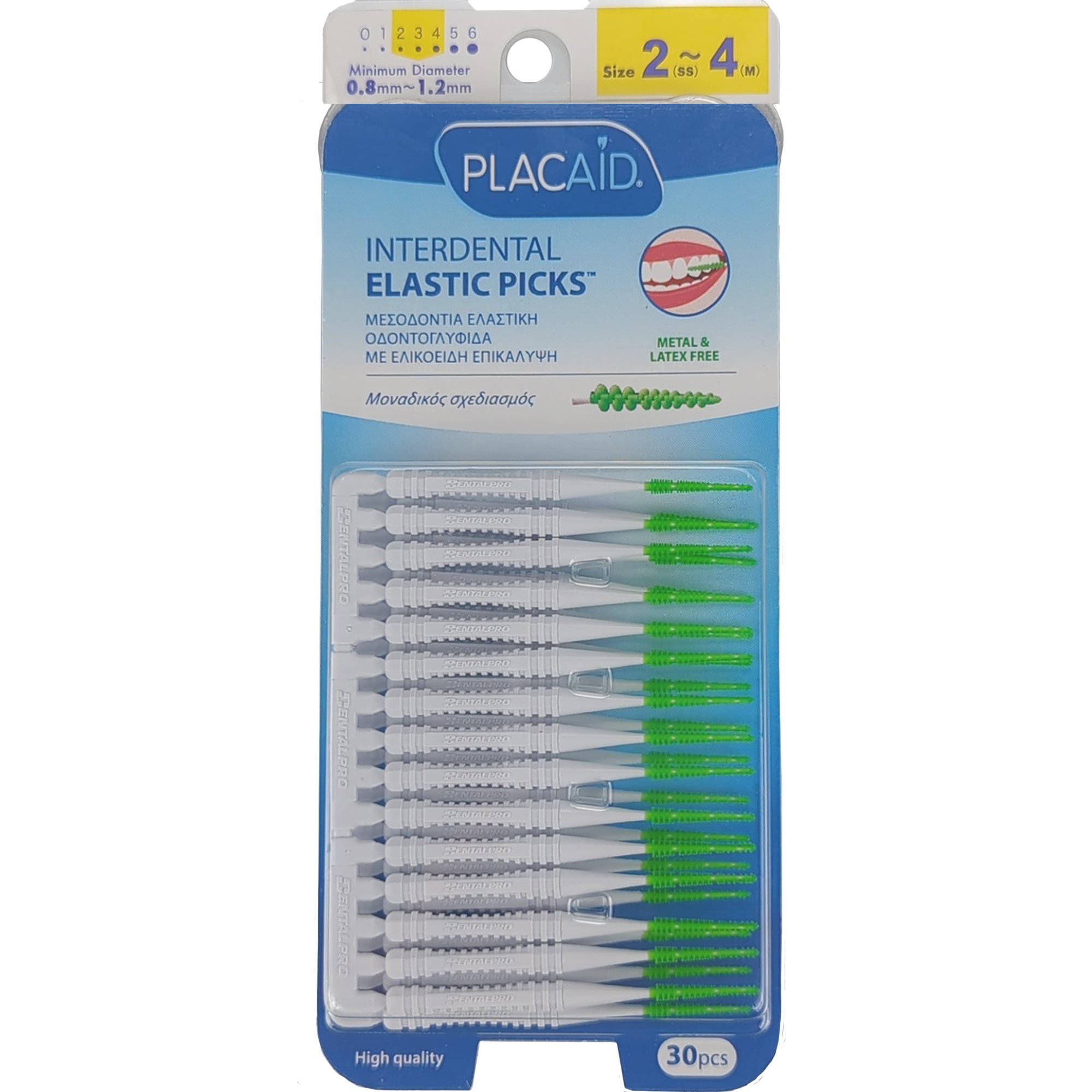 Plac Aid Plac Aid Interdental Elastic Picks Size 2 (0.8 mm) - 4 (1.2 mm) Μεσοδόντια Ελαστική Οδοντογλυφίδα με Ελικοειδή Επικάλυψη 30 Τεμάχια