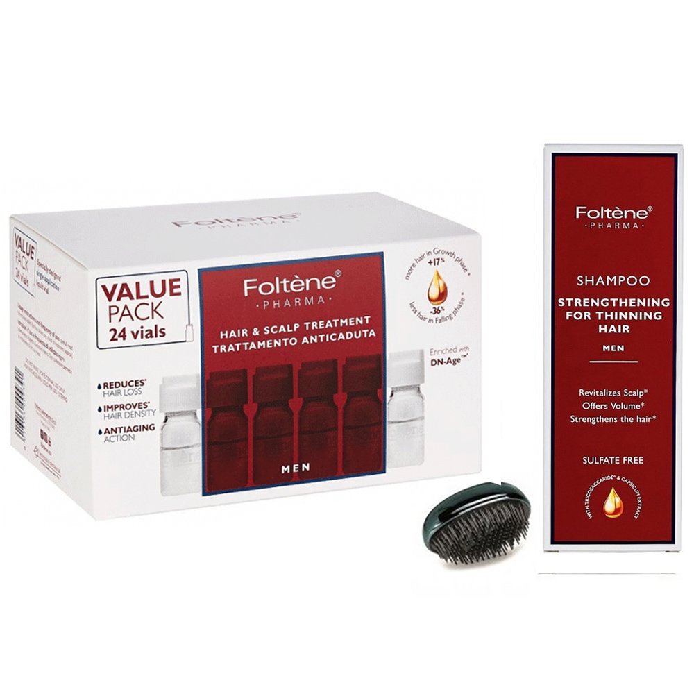 Foltene Pharma Πακέτο Προσφοράς Men Hair & Scalp Treatment 24Vialsx6ml & Δώρο Δυναμωτικό Σαμπουάν 200ml & Βούρτσα Detangling