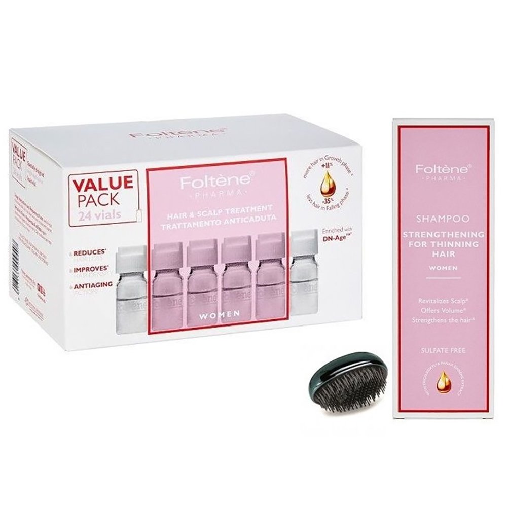 Foltene Pharma Πακέτο Προσφοράς Women Hair & Scalp Treatment 24Vialsx6ml & Δώρο Δυναμωτικό Σαμπουάν 200ml & Βούρτσα Detangling