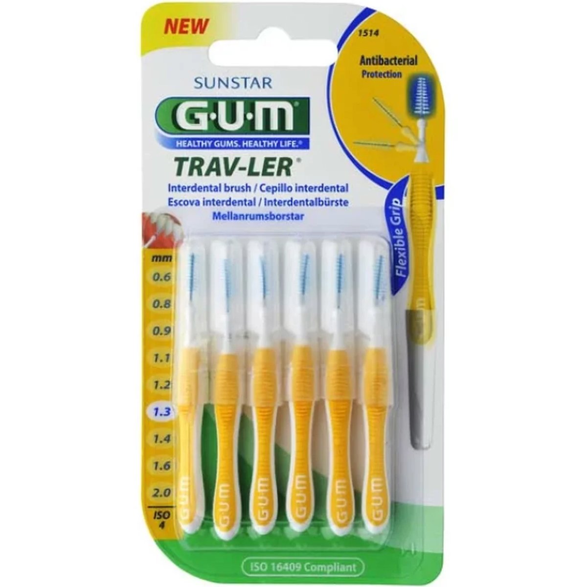 Gum Trav-Ler Interdental Brush Μεσοδόντια Βουρτσάκια για Εύκολο & Καθημερινό Καθαρισμό Ανάμεσα στα Δόντια 6 Τεμάχια – 1.3