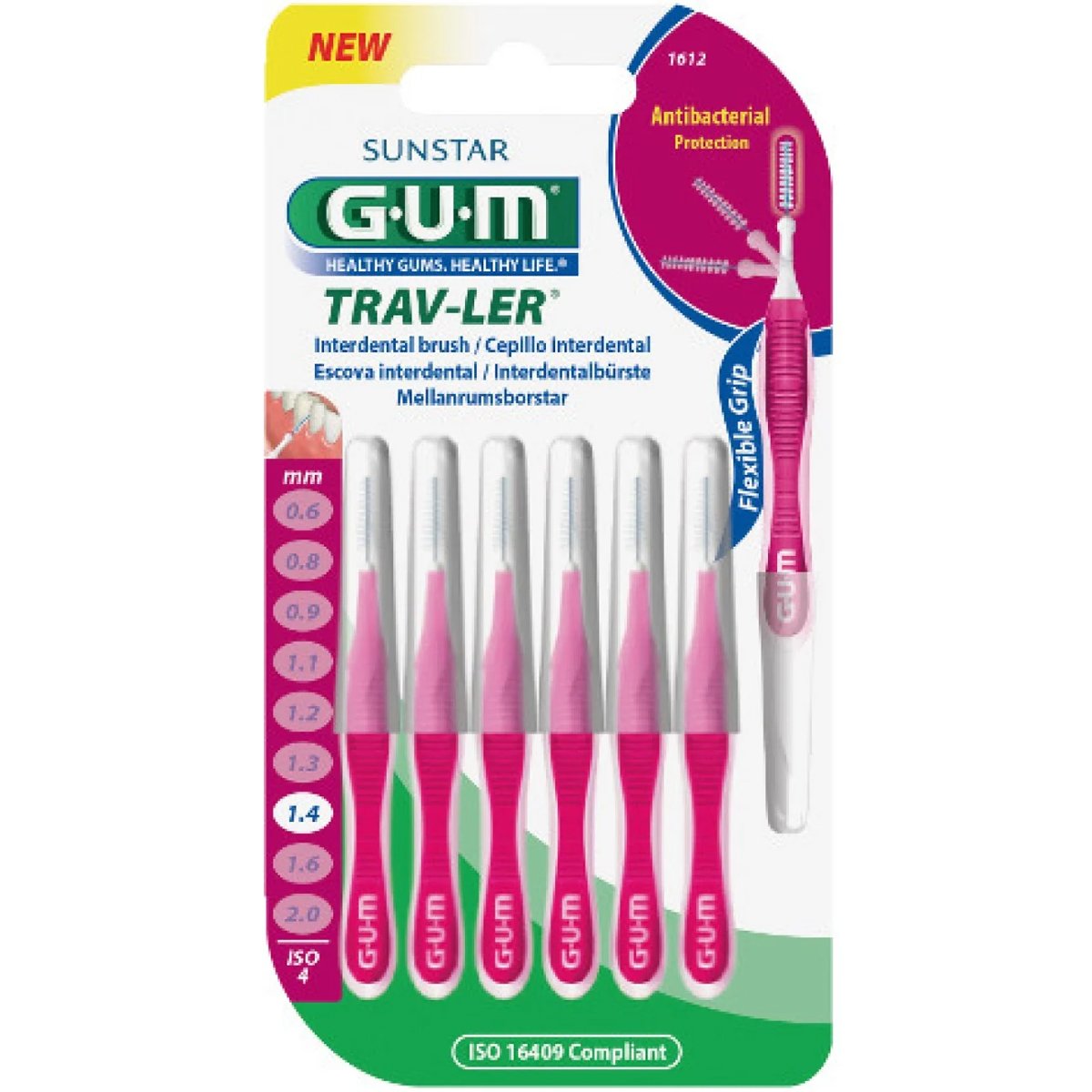 Gum Trav-Ler Interdental Brush Μεσοδόντια Βουρτσάκια για Εύκολο & Καθημερινό Καθαρισμό Ανάμεσα στα Δόντια 6 Τεμάχια – 1.4