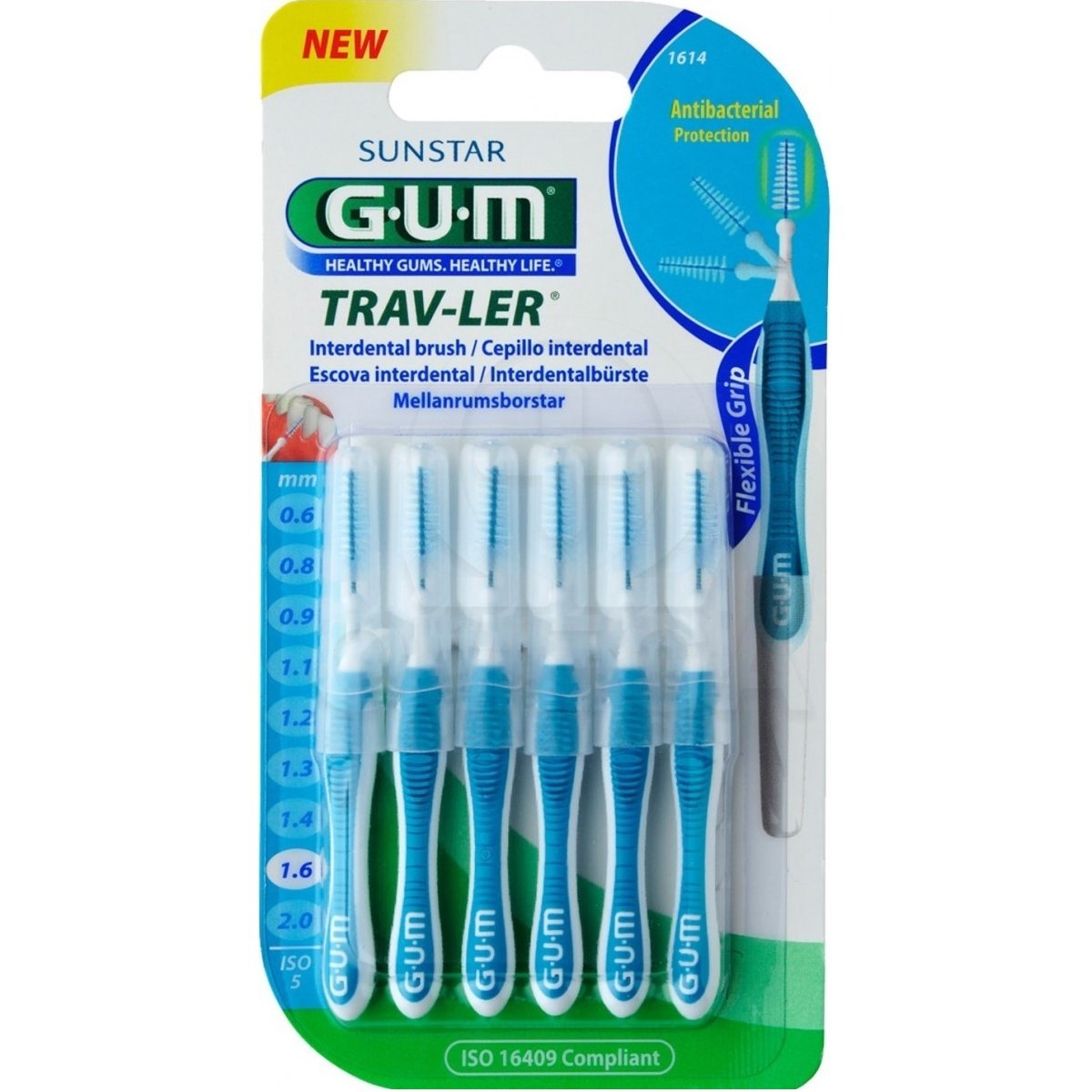 Gum Trav-Ler Interdental Brush Μεσοδόντια Βουρτσάκια για Εύκολο & Καθημερινό Καθαρισμό Ανάμεσα στα Δόντια 6 Τεμάχια – 1.6