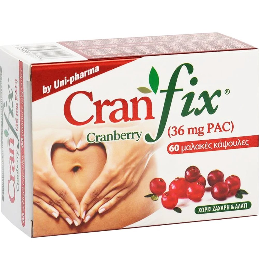 Uni-Pharma Uni-Pharma CranFix Συμπλήρωμα Διατροφής Εκχυλίσματος Κράνμπερι, Βιταμινών & Μετάλλων για την Αντιμετώπιση Λοιμώξεων του Ουροποιητικού & Ενίσχυση του Ανοσοποιητικού 60 Softgels
