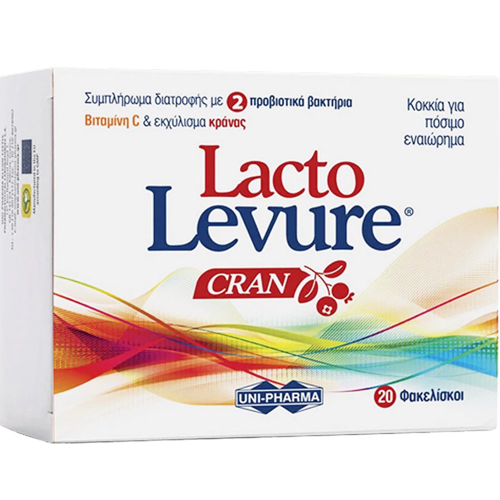 Uni-Pharma Uni-Pharma Lacto Levure Cran Συμπλήρωμα Διατροφής Προβιοτικών, Βιταμίνης C & Εκχυλίσματος Κράνμπερι για την Καλή Υγεία του Ουροποιητικού & την Ενίσχυση της Χλωρίδας του Κόλπου με Γεύση Πορτοκάλι 20 Sachets