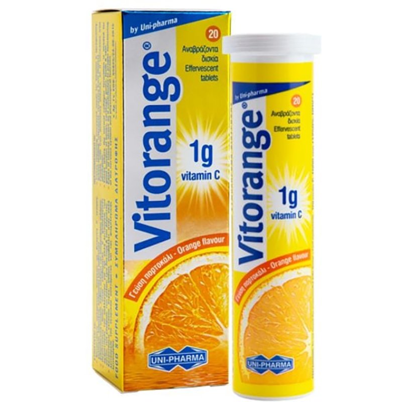 Uni-Pharma Vitorange Vitamin C 1g Orange Συμπλήρωμα Διατροφής Βιταμίνης C για Ενίσχυση του Ανοσοποιητικού με Γεύση Πορτοκάλι 20 Effer.Tabs