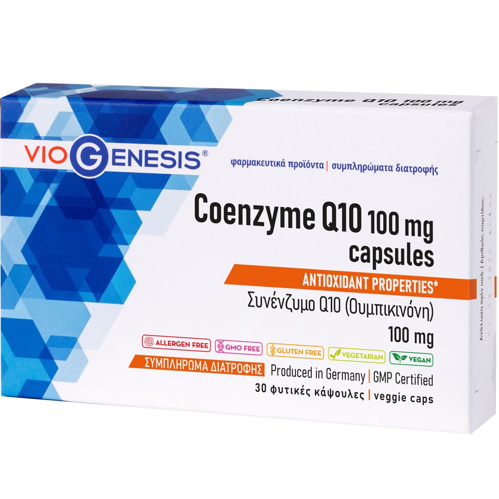 Viogenesis Viogenesis Coenzyme Q10 100mg Συμπλήρωμα Διατροφής με Συνένζυμο Q10 για την Ενίσχυση Παραγωγής Ενέργειας σε Κυτταρικό Επίπεδο με Ισχυρές Αντιοξειδωτικές Ιδιότητες 30veg.caps