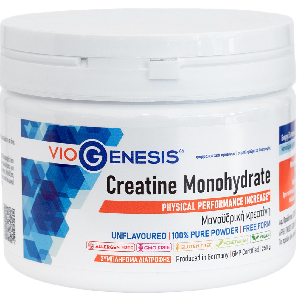 Viogenesis Viogenesis Creatine Monohydrate Συμπλήρωμα Διατροφής Μονοϋδρικής Κρεατίνης για Αύξηση της Σωματικής Επίδοσης & Ενίσχυση της Μυϊκής Δύναμης σε Προπόνηση με Αντιστάσεις 250g