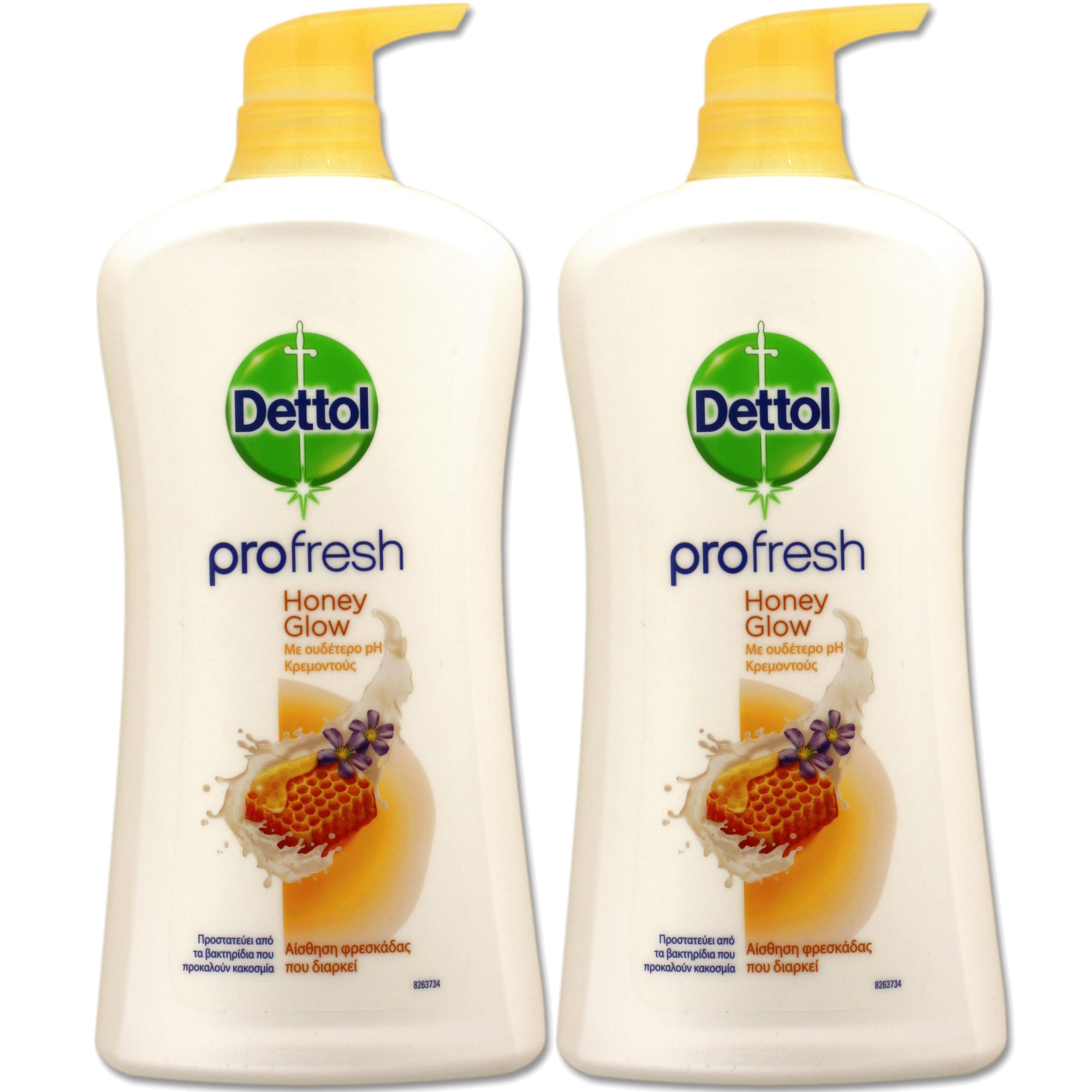 Dettol Πακέτο Προσφοράς Profresh Honey Glow Απαλό Κρεμοντούς Ουδέτερο Ph,Προστασία Ενάντια στα Βακτηρίδια 2x950ml 1+1 Δώρο