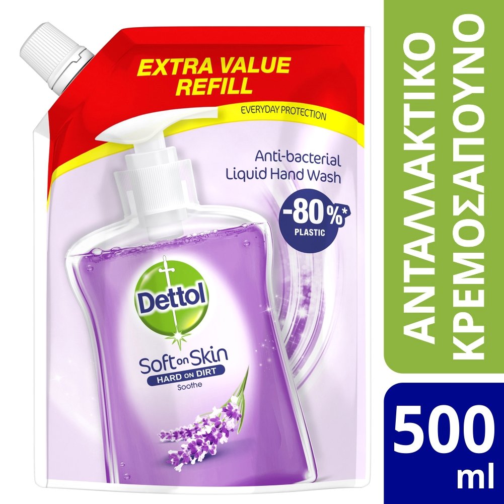 Dettol Soft on Skin Hard on Dirt Soothe Refill Ανταλλακτικό Αντιβακτηριδιακό Υγρό Κρεμοσάπουνο 500ml