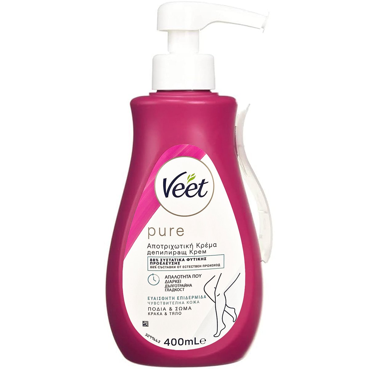 Veet Veet Pure Cream Αποτριχωτική Κρέμα για Πόδια & Σώμα Κατάλληλη για Ευαίσθητες Επιδερμίδες 400ml