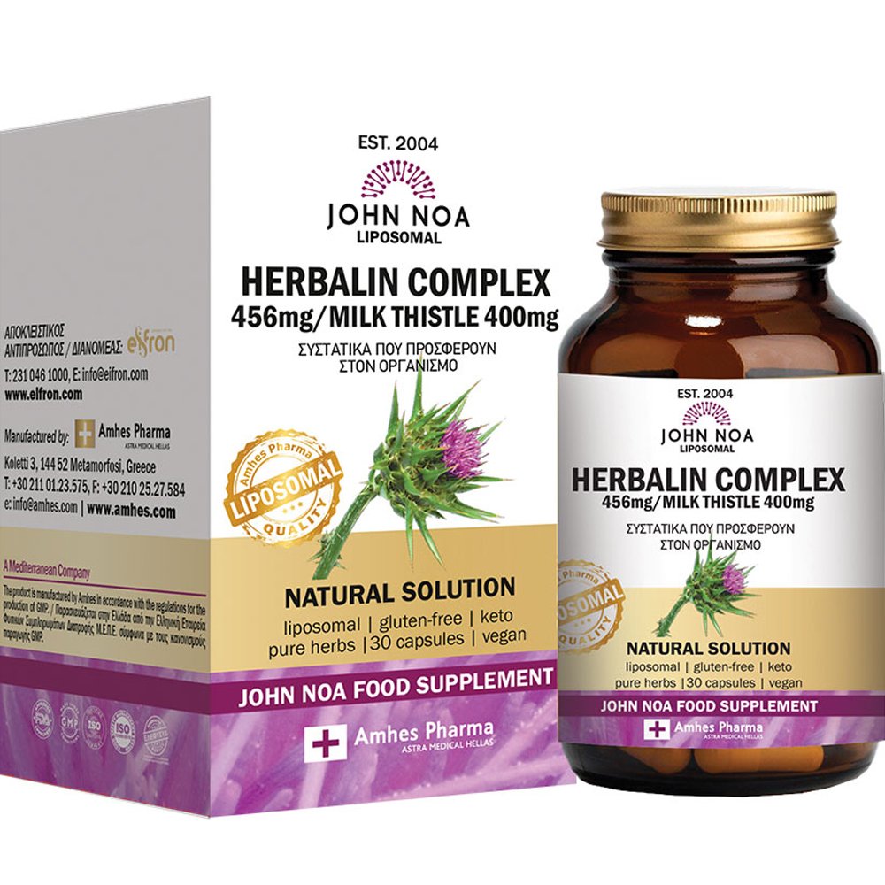John Noa John Noa Liposomal Herbalin Complex 456mg & Milk Thistle 400mg Συμπλήρωμα Διατροφής Μείγματος Βοτάνων & Εκχυλίσματος Γαϊδουράγκαθου Λιποσωμικής Μορφής για Καλύτερη Πέψη & Αποτοξίνωση του Ήπατος 30caps