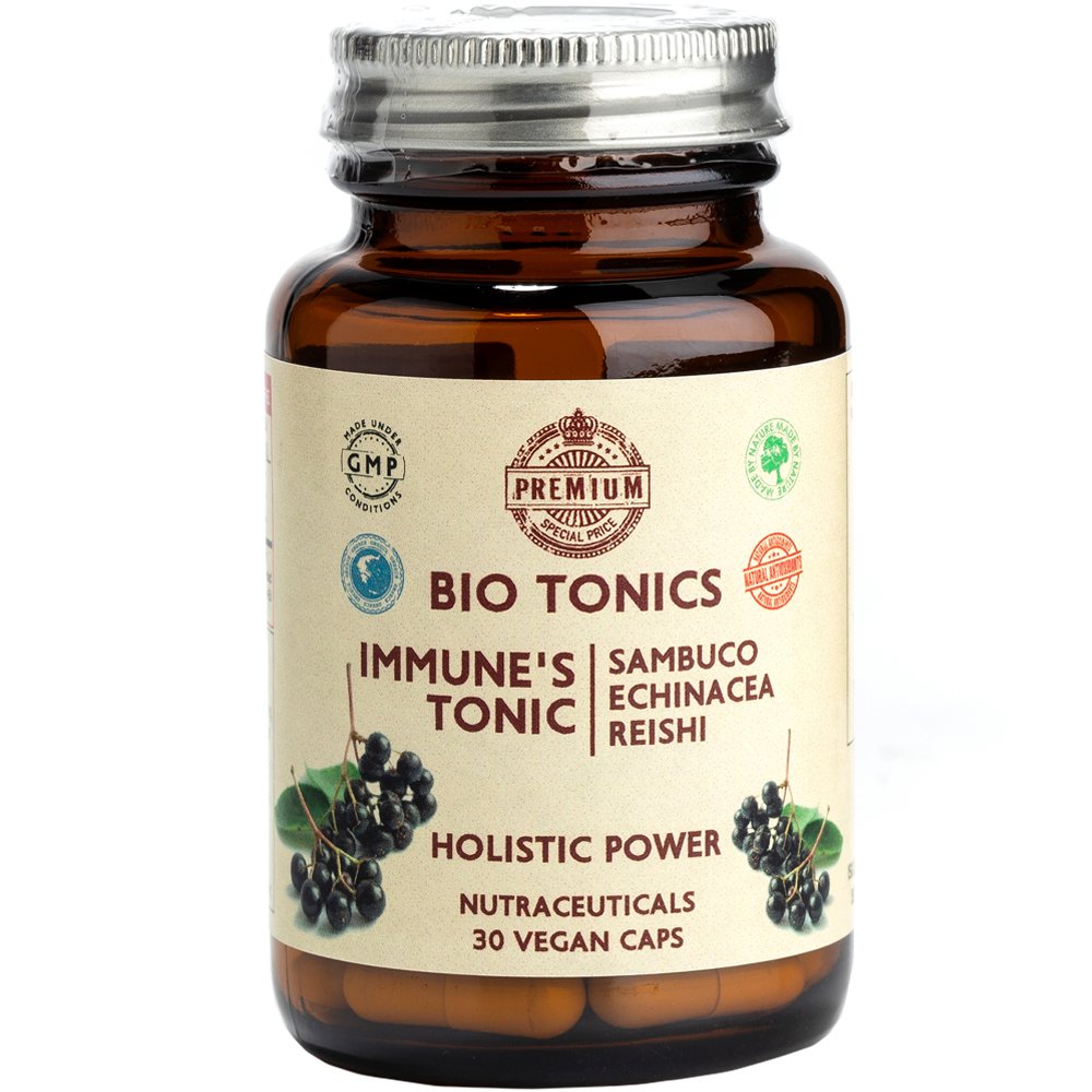 Bio Tonics Bio Tonics Immune's Tonic Sambuco, Echinacea & Reishi Συμπλήρωμα Διατροφής με Σαμπούκο, Εχινάκεια & Μανιτάρι Reishi για Ολοκληρωμένη Προστασία Έναντι των Εποχικών Λοιμώξεων & Ενίσχυση του Ανοσοποιητικού με Φυσικό Τρόπο 30caps
