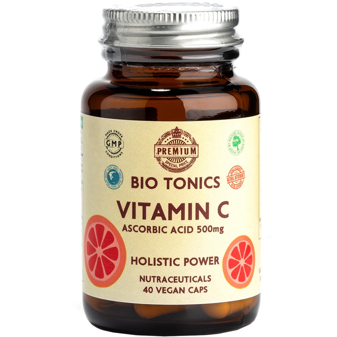 Bio Tonics Vitamin C 500mg Συμπλήρωμα Διατροφής Βιταμίνης C ως Ασκορβικό Οξύ για Ενίσχυση & Υποστήριξη του Ανοσοποιητικού 40veg.caps