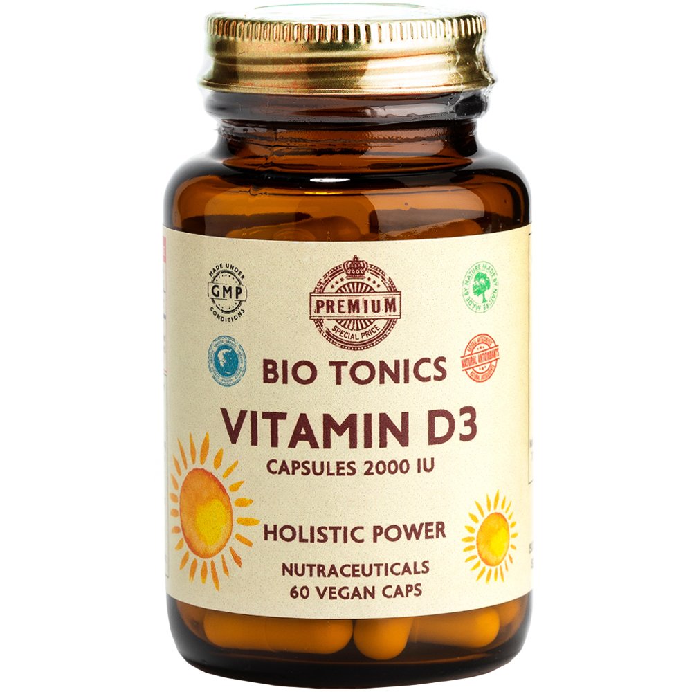 Bio Tonics Vitamin D3 2000IU Συμπλήρωμα Διατροφής Βιταμίνης D3 για την Καλή Υγεία Οστών, Δοντιών & Ανοσοποιητικού 60veg.caps