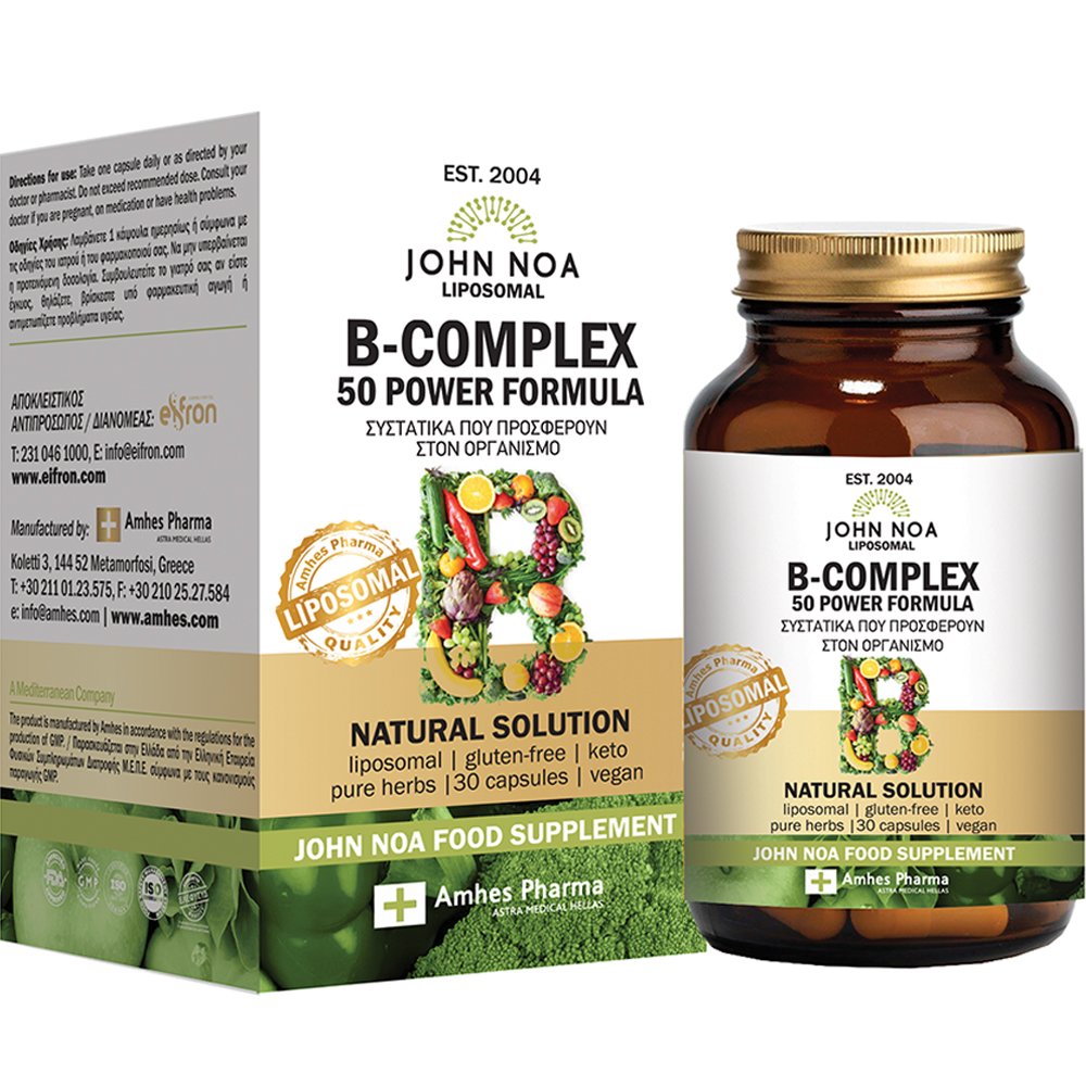 John Noa John Noa Liposomal Vitamin B-50 Complex Power Formula Συμπλήρωμα Διατροφής Συμπλέγματος Βιταμινών Β Λιποσωμικής Μορφής για την Καλή Λειτουργία του Νευρικού Συστήματος & Ενέργεια 30veg.caps