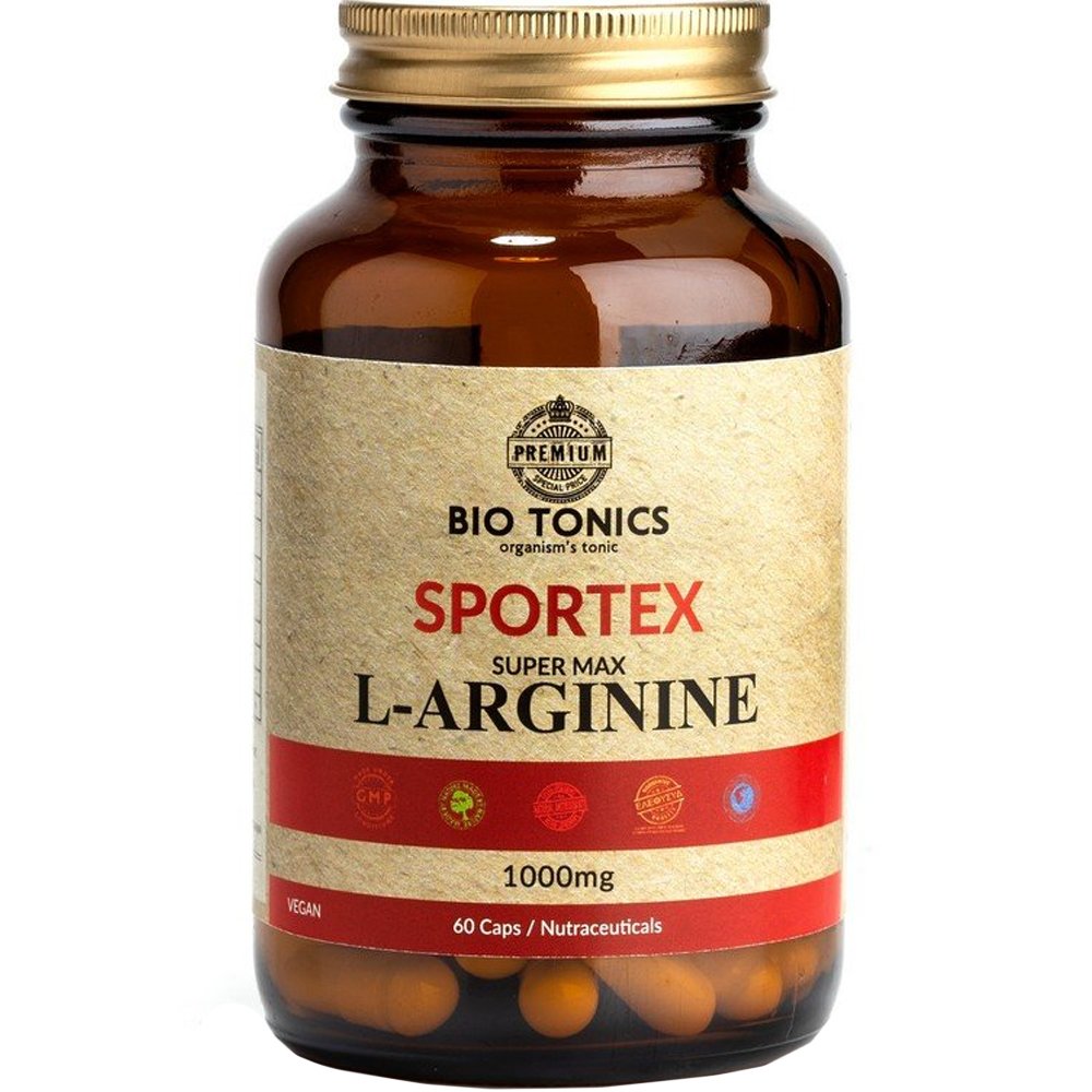 Bio Tonics Bio Tonics Sportex Super Max L-Arginine 1000mg Συμπλήρωμα Διατροφής Αμινοξέος L-Αργινίνης για Ενέργεια, Μυϊκή Ανάπτυξη & Αποκατάσταση 60caps