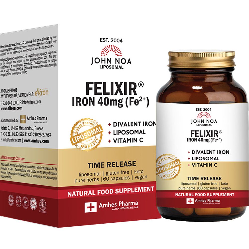 John Noa John Noa Liposomal Felixir Iron 40mg Συμπλήρωμα Διατροφής Σιδήρου & Βιταμίνης C Λιποσωμικής Μορφής για Αντιμετώπιση της Αναιμίας Κατά της Κούρασης & Κόπωσης 60caps