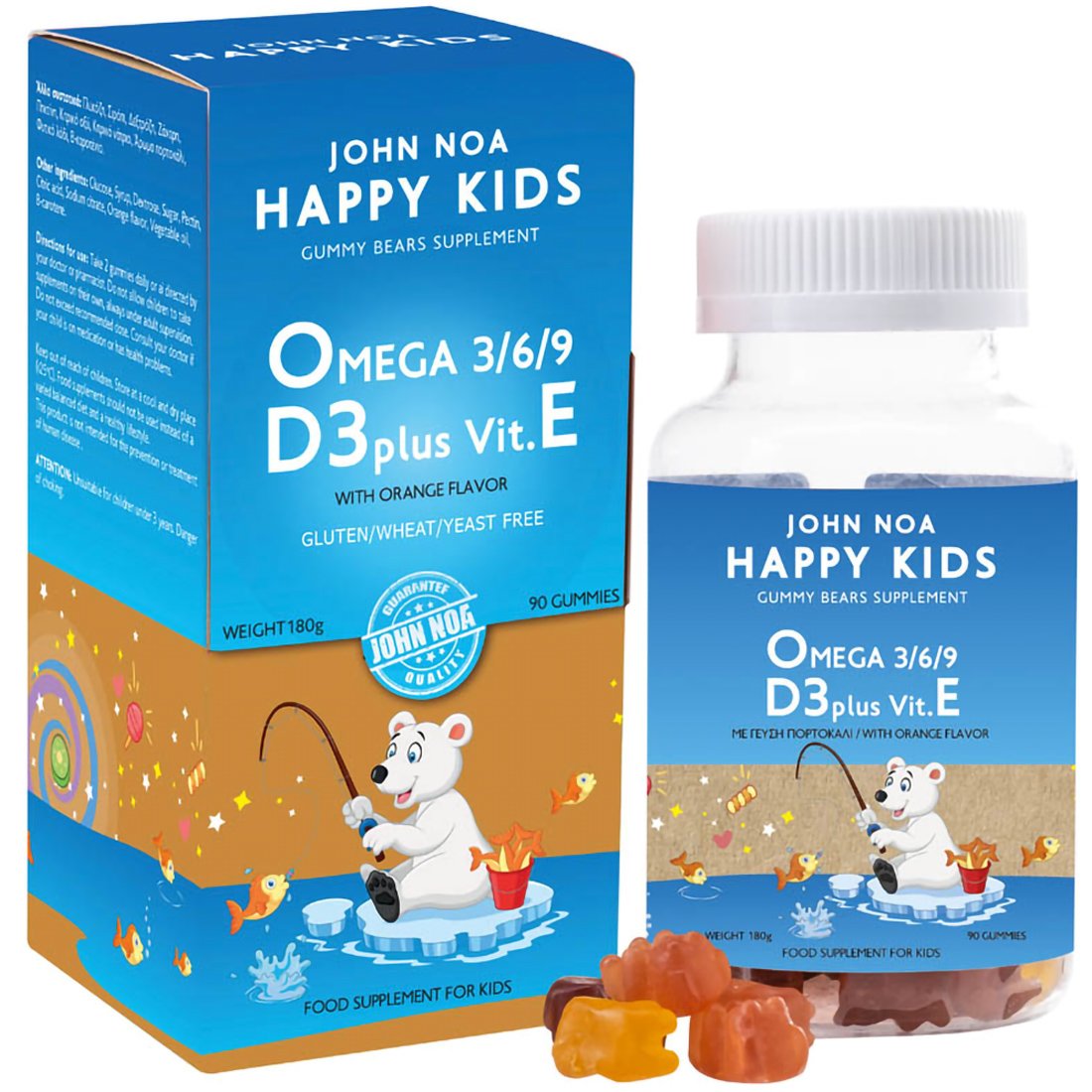 John Noa John Noa Happy Kids Omega 3/6/9 D3 Plus Vit. E Παιδικό Συμπλήρωμα Διατροφής με Ωμέγα 3 & Γεύση Πορτοκάλι 90 Gummies