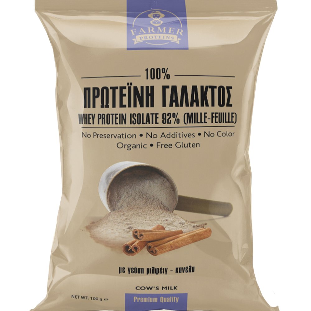 Farmer Proteins Farmer Proteins Whey Protein Isolate 92% Συμπλήρωμα Διατροφής Πρωτεΐνης Ορού Αγελαδινού Γάλακτος Υψηλής Ποιότητας & Βιοδιαθεσιμότητας για Ενίσχυση, Ενέργεια, & Γράμμωση με Οργανικής Προέλευσης Βιταμίνες, Μέταλλα & Αντιοξειδωτικά με Γεύση Μιλφέιγ - Κα
