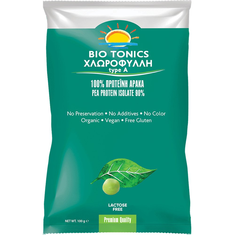 Bio Tonics Pea Protein Isolate 90% Chlorophyll Type A Συμπλήρωμα Διατροφής Πρωτεΐνης Αρακά σε Σκόνη & Χλωροφύλλη για Ενίσχυση του Ανοσοποιητικού 100g