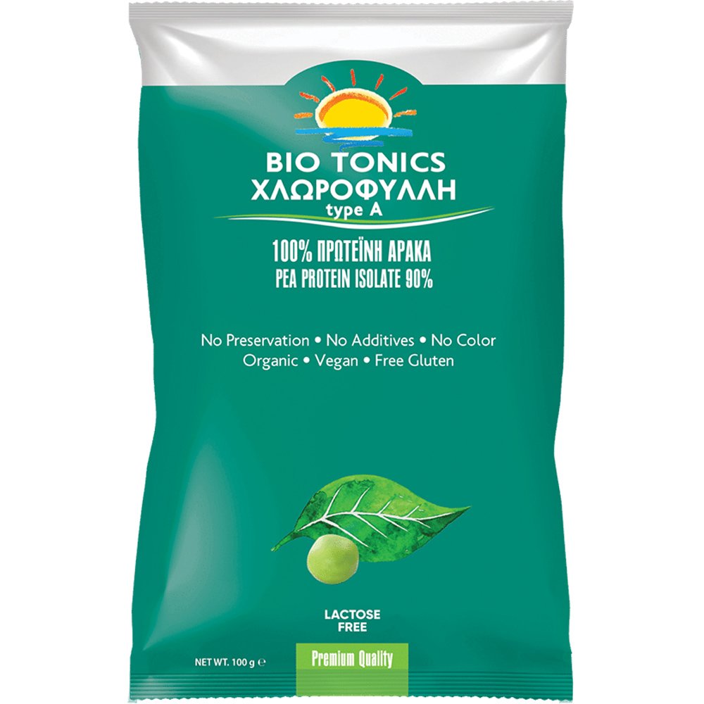 Bio Tonics Bio Tonics Pea Protein Isolate 90% Chlorophyll Type A Συμπλήρωμα Διατροφής Πρωτεΐνης Αρακά σε Σκόνη & Χλωροφύλλη για Ενίσχυση του Ανοσοποιητικού 100g