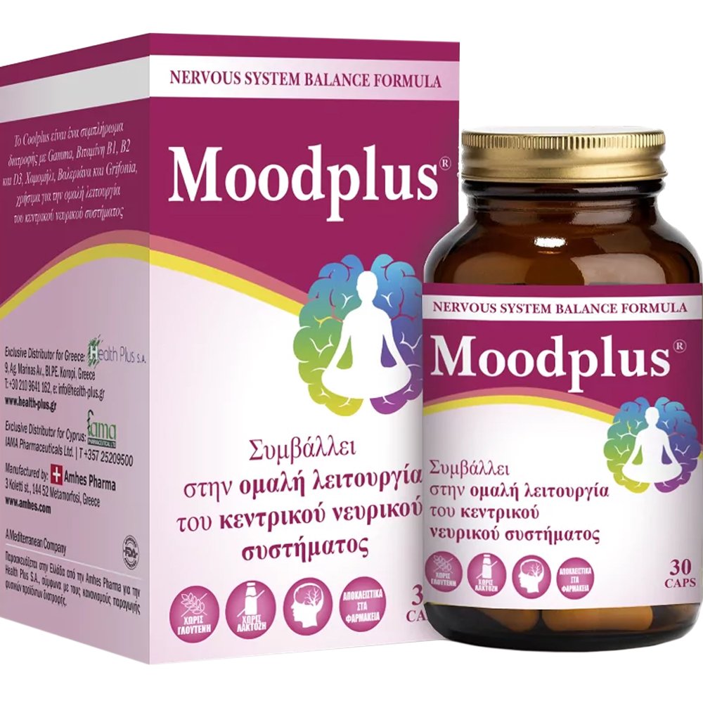 Health-Plus Health-Plus Moodplus Συμπλήρωμα Διατροφής Ενζύμων, Βιταμινών & Βοτάνων για την Ομαλή Λειτουργία του Νευρικού Συστήματος & Αντιμετώπιση του Άγχους 30caps