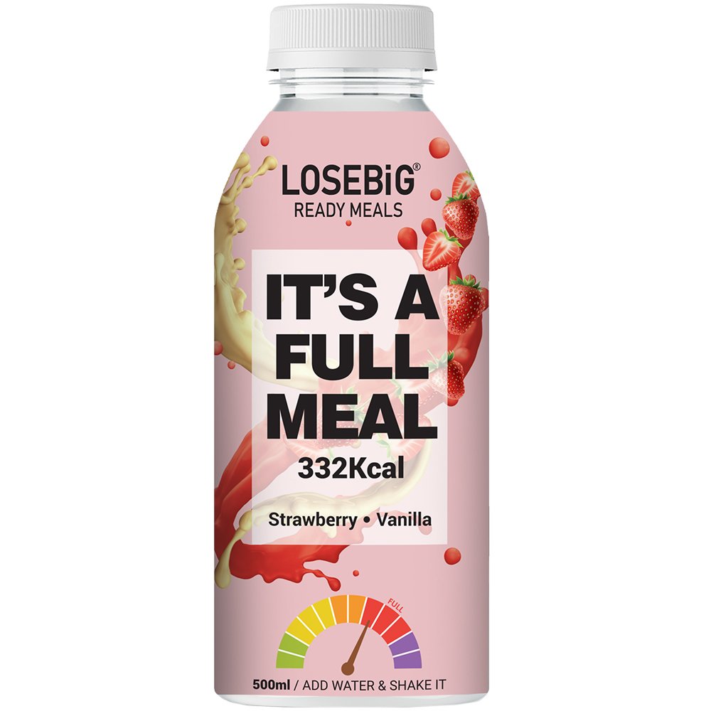Losebig Losebig Full Meal 332Kcal Συμπλήρωμα Διατροφής Πλήρους Γεύματος Πλούσιο σε Βιταμίνες & Μέταλλα, Χαμηλής Θερμιδικής Αξίας για Ενέργεια, Τόνωση & Αίσθημα Πληρότητας σε Μορφή Σκόνης για Χρήση On The Go με Γεύση Φράουλα & Βανίλια 500ml - Strawberry - Van