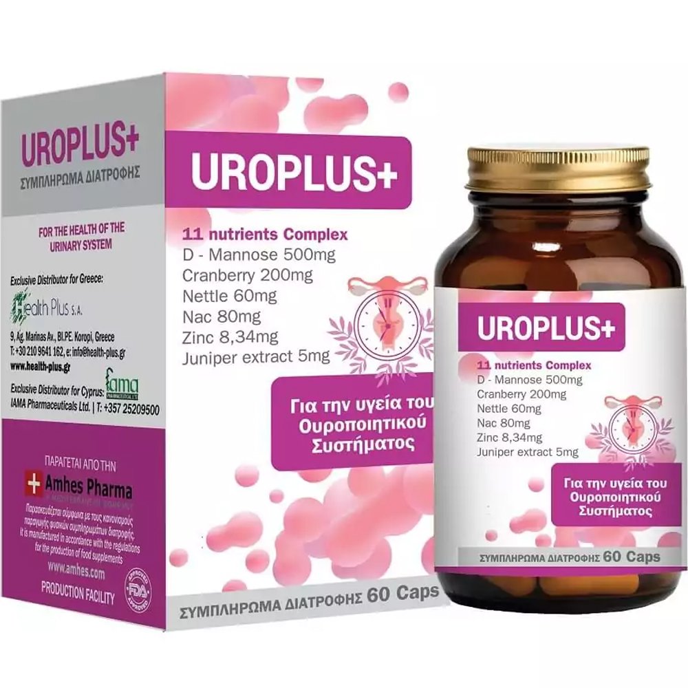 Health-Plus Health-Plus Uroplus+ Συμπλήρωμα Διατροφής Φόρμουλας Εκχυλίσματος Βοτάνων, Ψευδαργύρου, Μαννόζης & NAC για Πρόληψη & Αντιμετώπιση Λοιμώξεων του Ουροποιητικού στις Γυναίκες 60caps