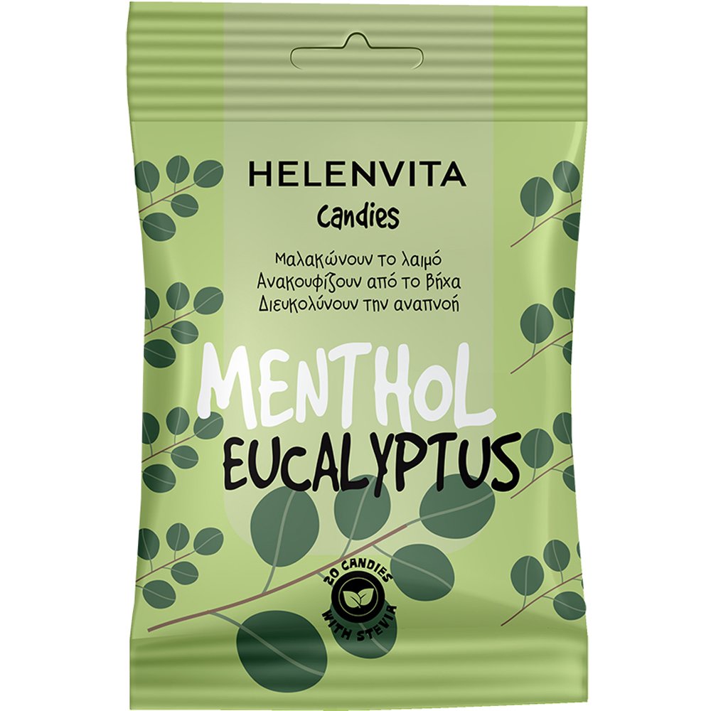 Helenvita Helenvita Menthol & Eucalyptus Sore Throat & Cough Candies Συμπλήρωμα Διατροφής με Βιταμίνη C & Εκχύλισμα Βοτάνων για Ενίσχυση του Ανοσοποιητικού, Αντιμετώπιση του Ερεθισμένου Λαιμού & Ανακούφιση από το Βήχα με Γεύση Μέντα Ευκάλυπτο 20 Τεμάχια