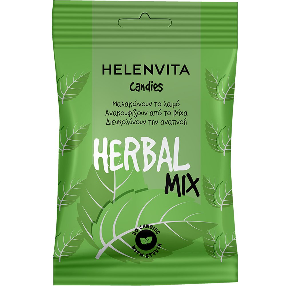 Helenvita Herbal Mix Sore Throat & Cough Candies Συμπλήρωμα Διατροφής με Βιταμίνη C, Εκχύλισμα Βοτάνων & Πρόπολη για Ενίσχυση του Ανοσοποιητικού που Καταπραΰνουν Άμεσα τον Ερεθισμένο Λαιμό & Ανακουφίζουν από το Βήχα με Γεύση Πράσινο Τσάι 20 Τεμάχια
