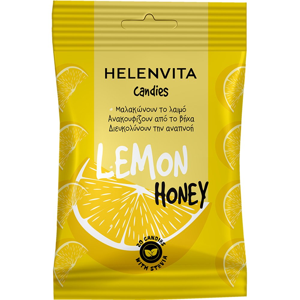 Helenvita Lemon & Honey Sore Throat & Cough Candies Συμπλήρωμα Διατροφής με Βιταμίνη C, Εκχύλισμα Βοτάνων & Μέλι για Ενίσχυση του Ανοσοποιητικού που Καταπραΰνουν Άμεσα τον Ερεθισμένο Λαιμό & Ανακουφίζουν από το Βήχα με Γεύση Λεμόνι Μέλι 20 Τεμάχια