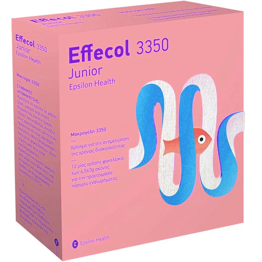 EPSILON HEALTH Epsilon Health Effecol 3350 Junior Πόσιμο Υπακτικό Μακρογόλης 3350 σε Μορφή Σκόνης για την Αντιμετώπιση της Περιστασιακής & Χρόνιας Δυσκοιλιότητας Όλων των Τύπων σε Παιδιά Άνω των 2 Ετών 12 Sachets
