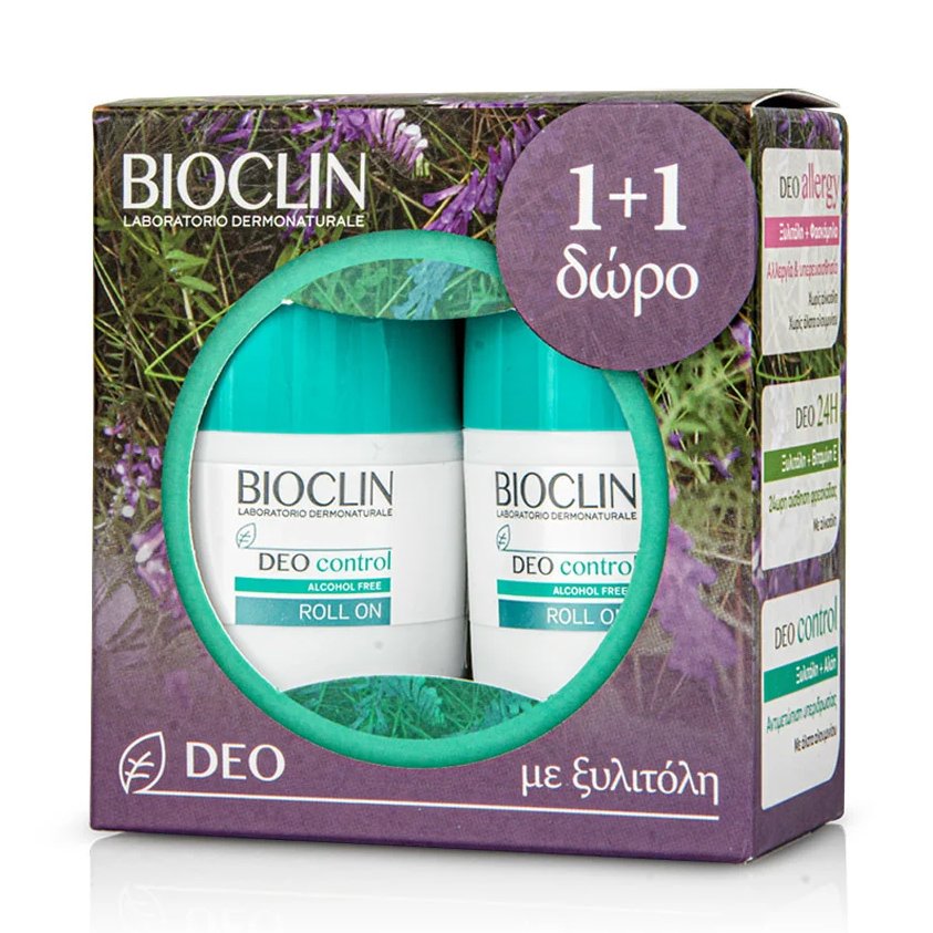 Bioclin Deo Control Roll on Αποσμητικό με Ευχάριστο Άρωμα, Ιδανικό για να Αντιμετωπίζει την Υπεριδρωσία 2x50ml