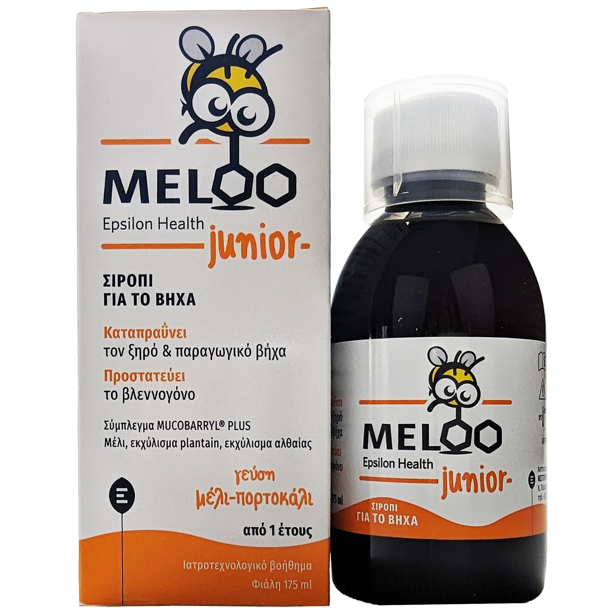 EPSILON HEALTH Epsilon Health Meloo Junior Παιδικό Φυτικό Σιρόπι για το Ξηρό & Παραγωγικό Βήχα με Γεύση Μέλι & Πορτοκάλι 175ml