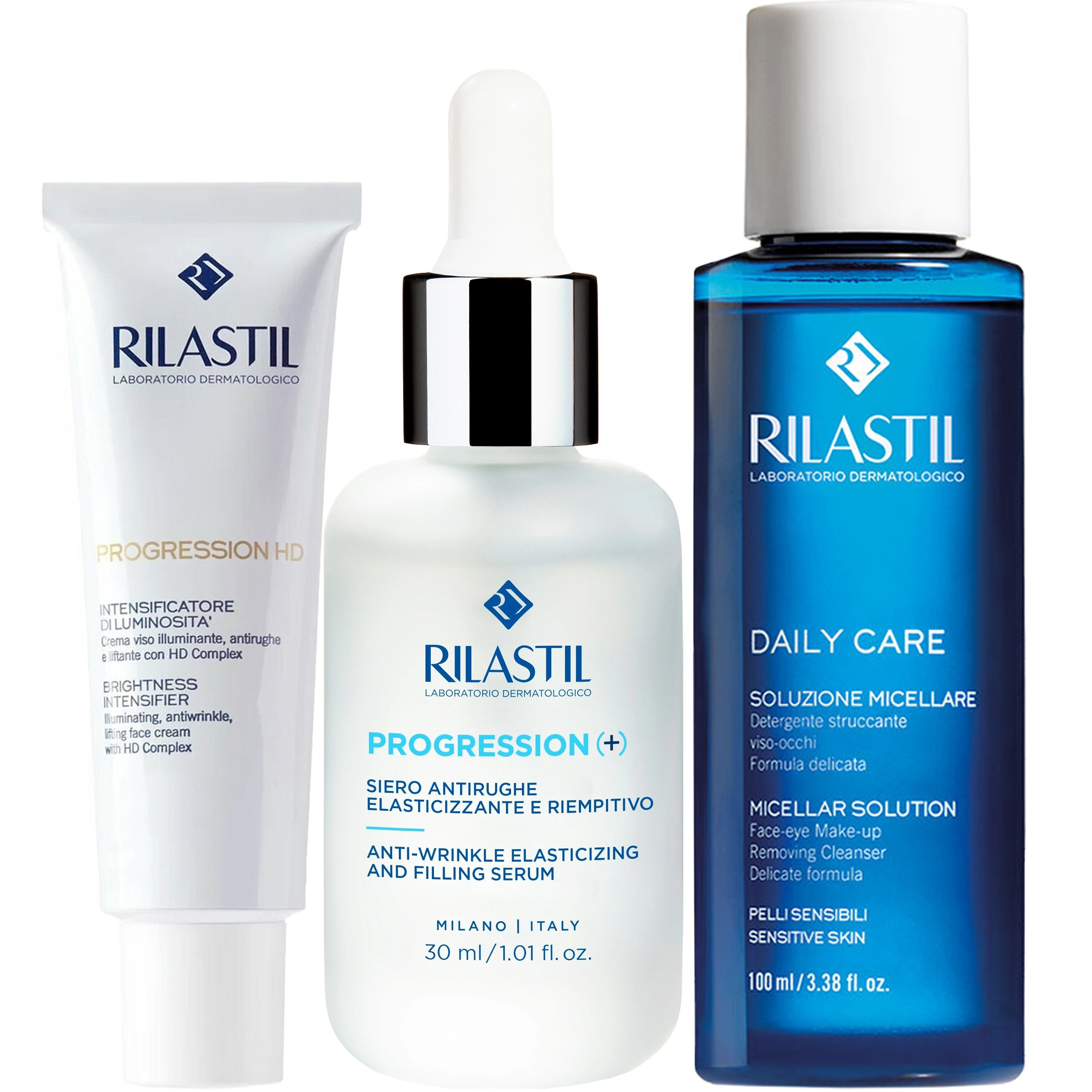 Rilastil Promo Progression (+) Anti-Wrinkle Elasticizing – Filling Serum 30ml & Progression HD Brightness Intensifier Lifting Face Cream 30ml & Daily Care Micellar Solution 100ml