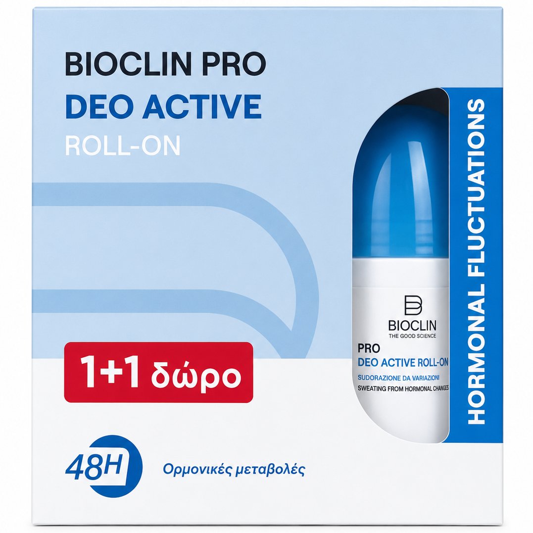 Bioclin Promo Pro Deo Active 48h Roll-on Αποσμητικό σε Μορφή Roll on για την Αντιμετώπιση της Έντονης Εφίδρωσης που Προκαλείται σε Περιόδους Ορμονικών Μεταβολών 100ml (2x50ml)