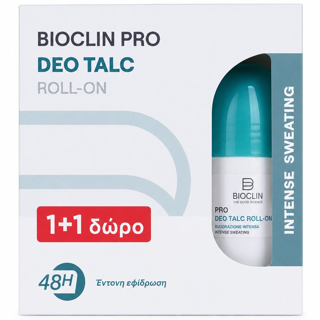 Bioclin Promo Pro Deo Talc Roll-on Αποσμητικό σε Μορφή Roll on με Διακριτικό Άρωμα Κατά της Έντονης Εφίδρωσης για Προστασία έως 48 Ώρες για τις Ευαίσθητες Επιδερμίδες 100ml (2x50ml)