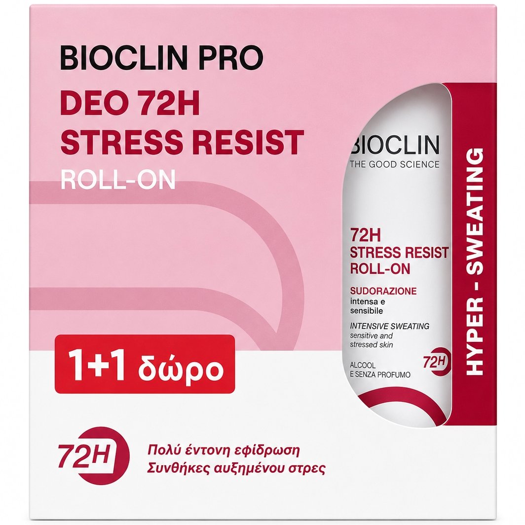 Bioclin Promo Pro Deo 72h Stress Resist Roll-on Αποσμητικό σε Μορφή Roll on για την Αντιμετώπιση της Πολύ Έντονης Εφίδρωσης που Προκαλείται σε Συνθήκες Αυξημένου Στρες 100ml (2x50ml)